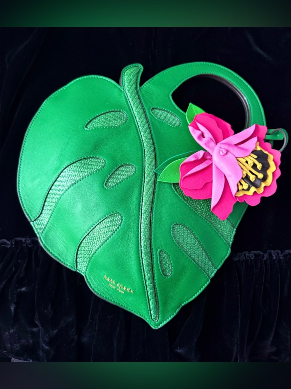 kate spade Green Leaf Tote with Pink Floral Accent